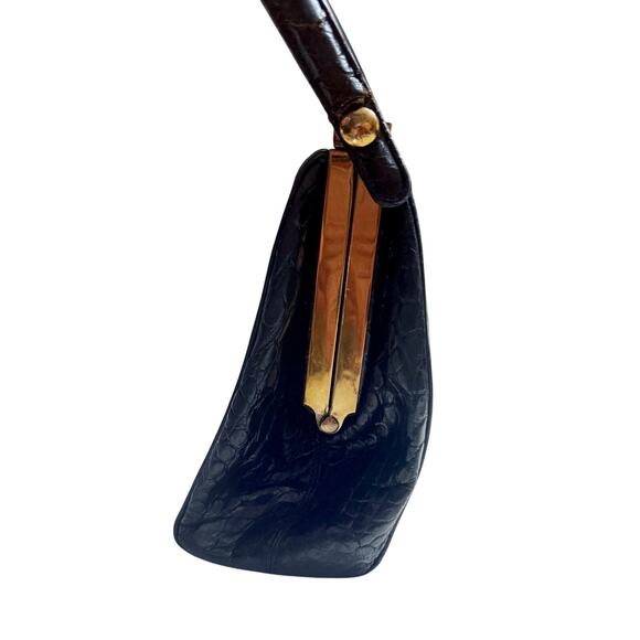 VTG Leather Frame Bag by Crouch & Fitzgerald – Crocodile Embossed 1950s Handbag - Picture 4 of 11